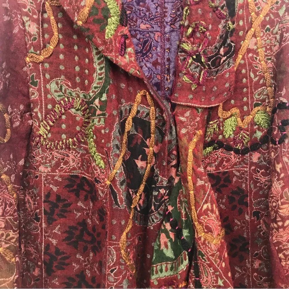 Multiples Colorful Embroidered and Patterned Asymmetrical Statement Jacket - Picture 6 of 16
